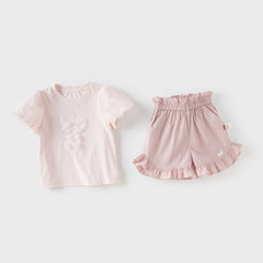 Dave&Bella Girls Summer Cotton Sweet Candy Pink T-shirt Short Pant Set