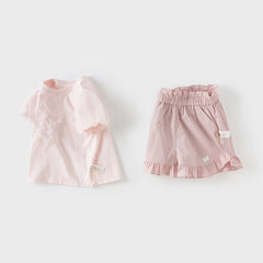 Dave&Bella Girls Summer Cotton Sweet Candy Pink T-shirt Short Pant Set