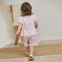 Dave&Bella Girls Summer Cotton Sweet Candy Pink T-shirt Short Pant Set