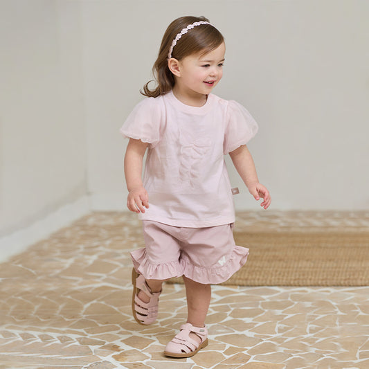 Dave&Bella Girls Summer Cotton Sweet Candy Pink T-shirt Short Pant Set