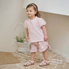 Dave&Bella Girls Summer Cotton Sweet Candy Pink T-shirt Short Pant Set