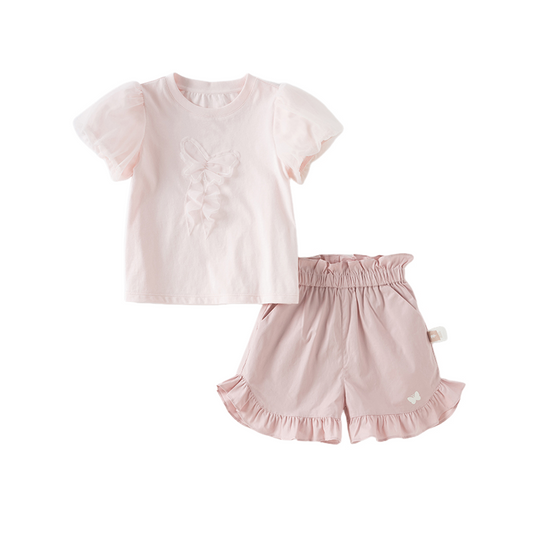 Dave&Bella Girls Summer Cotton Sweet Candy Pink T-shirt Short Pant Set