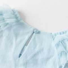 Dave&Bella Girls Summer Leisure Cotton Swan Print Light Blue Mesh Sleeve Dress