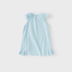 Dave&Bella Girls Summer Leisure Cotton Swan Print Light Blue Mesh Sleeve Dress