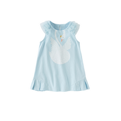Dave&Bella Girls Summer Leisure Cotton Swan Print Light Blue Mesh Sleeve Dress