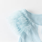 Dave&Bella Girls Summer Leisure Cotton Swan Print Light Blue Mesh Sleeve Dress