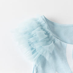 Dave&Bella Girls Summer Leisure Cotton Swan Print Light Blue Mesh Sleeve Dress