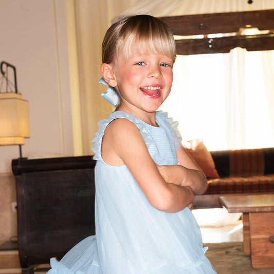 Dave&Bella Girls Summer Blue Butterfly Mesh Sleeveless Dress