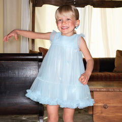 Dave&Bella Toddler Girls Summer Elegant Blue Butterfly Mesh Sleeveless Dress