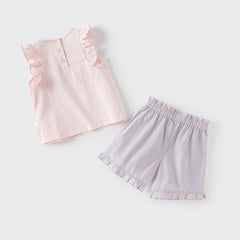 Dave&Bella Girls Summer Pure Cotton Pink Sleeveless T-shirt Top Lace Pant Set