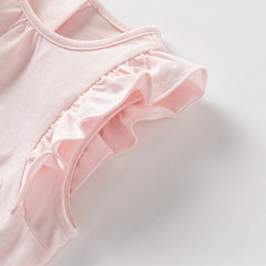 Dave&Bella Girls Summer Pure Cotton Pink Sleeveless T-shirt Top Lace Pant Set