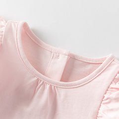 Dave&Bella Girls Summer Pure Cotton Pink Sleeveless T-shirt Top Lace Pant Set