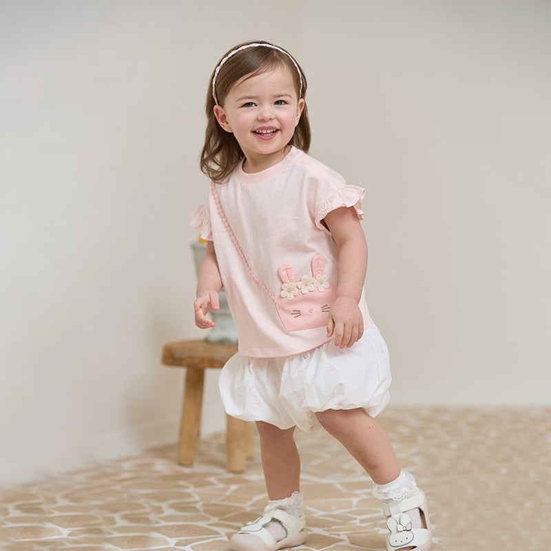 Dave&Bella Toddler Girl Summer White/Pink Lantern Flower Bud Shorts