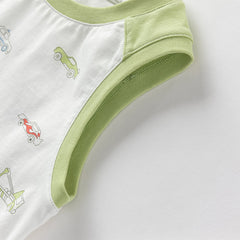 Dave&Bella Toddler Boys Summer Versatile Striped/Car Print Pure Cotton Tank Tops