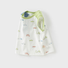 Dave&Bella Toddler Boys Summer Versatile Striped/Car Print Pure Cotton Tank Tops