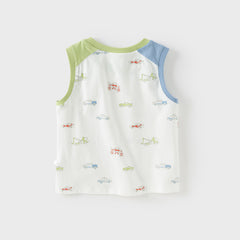 Dave&Bella Toddler Boys Summer Versatile Striped/Car Print Pure Cotton Tank Tops