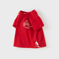 Dave&Bella Toddler Boys Summer Charming Red Comfortable Cotton T-shirt Tops