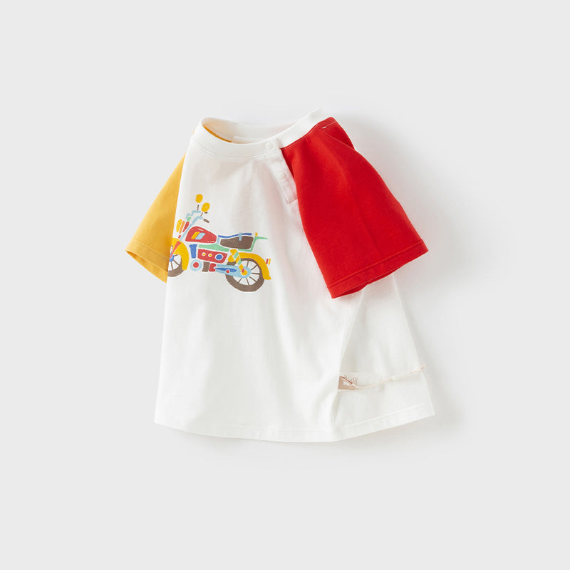 Dave&Bella Toddler Boys Summer White/Grey Cute Print Soft Cotton Versatile T-shirt Tops