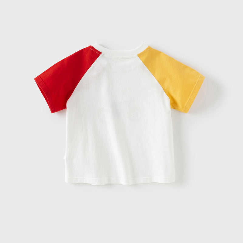 Dave&Bella Toddler Boys Summer White/Grey Cute Print Soft Cotton Versatile T-shirt Tops