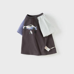 Dave&Bella Toddler Boys Summer White/Grey Cute Print Soft Cotton Versatile T-shirt Tops