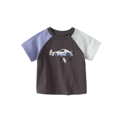 Dave&Bella Toddler Boys Summer White/Grey Cute Print Soft Cotton Versatile T-shirt Tops