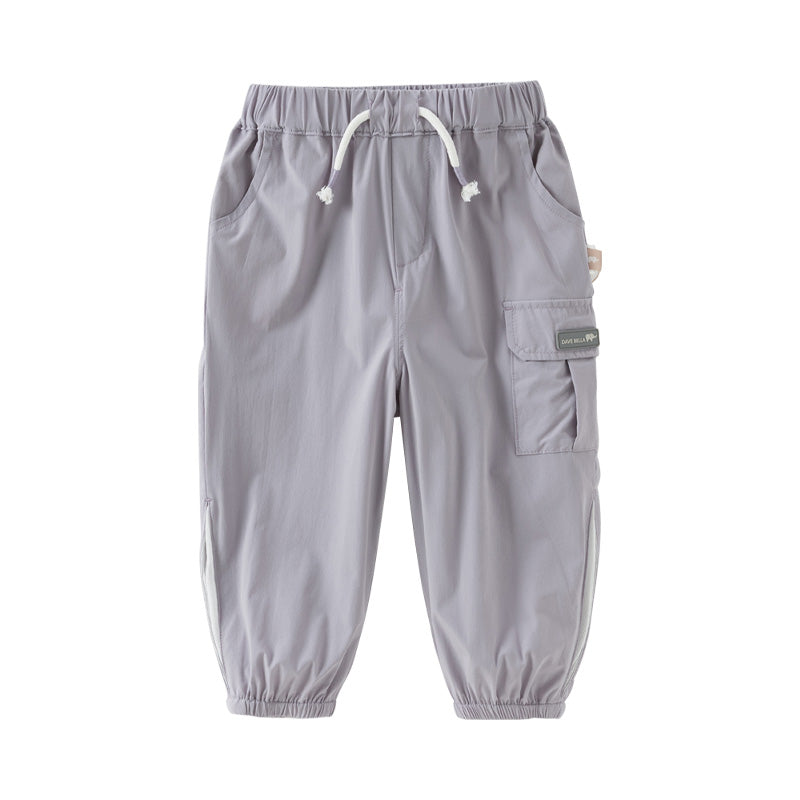 Dave&Bella Toddler Boys Summer Apricot/Purple Breathable Drawstring Pants