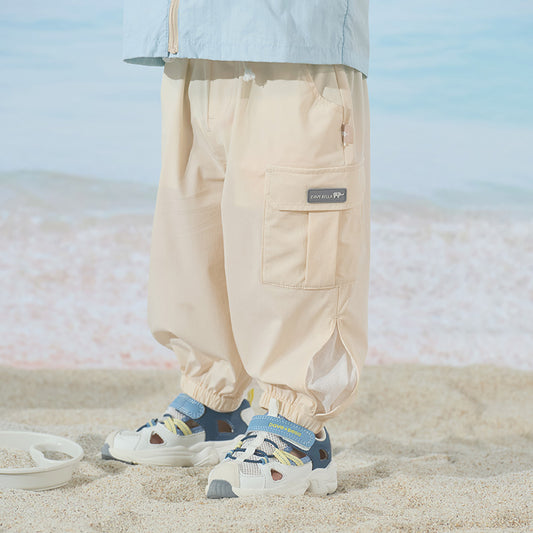 Dave&Bella Toddler Boys Summer Apricot/Purple Breathable Drawstring Pants