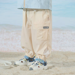 Dave&Bella Toddler Boys Summer Apricot/Purple Breathable Drawstring Pants