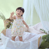 Dave&Bella Baby Girls Summer Floral Print Indoor Sleeveless Spaghetti-strap Rompers