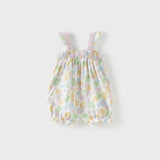 Dave&Bella Baby Girls Summer Floral Print Indoor Sleeveless Spaghetti-strap Rompers