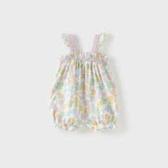 Dave&Bella Baby Girls Summer Floral Print Indoor Sleeveless Spaghetti-strap Rompers