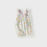 Dave&Bella Baby Girls Summer Floral Print Indoor Sleeveless Spaghetti-strap Rompers