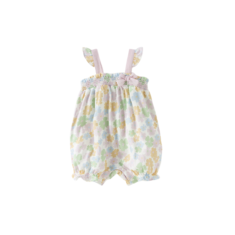 Dave&Bella Baby Girls Summer Floral Print Indoor Sleeveless Spaghetti-strap Rompers