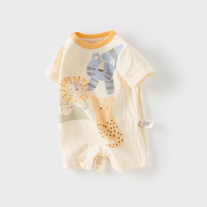Dave&Bella Baby Boys Summer Playful Animal Print Yellow Indoor Soft Rompers