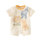 Dave&Bella Baby Boys Summer Playful Animal Print Yellow Indoor Soft Rompers