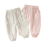 Dave&Bella Toddler Girls/Boys Summer Casual Pink/Light Khaki Drawstring Pants