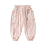 Dave&Bella Toddler Girls/Boys Summer Casual Pink/Light Khaki Drawstring Pants