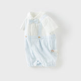 Dave&Bella Baby Boys Summer Blue White Plaid Breathable Cotton Rompers