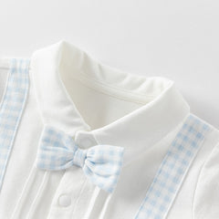 Dave&Bella Baby Boys Summer Blue White Plaid Breathable Cotton Rompers