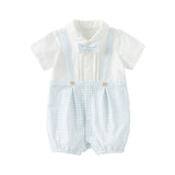 Dave&Bella Baby Boys Summer Blue White Plaid Breathable Cotton Rompers