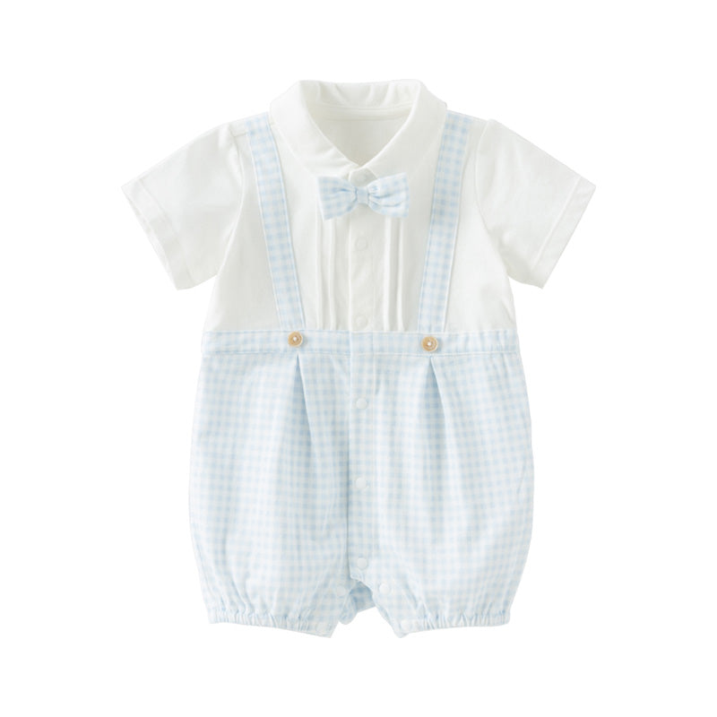 Dave&Bella Baby Boys Summer Blue White Plaid Breathable Cotton Rompers
