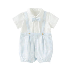Dave&Bella Baby Boys Summer Blue White Plaid Breathable Cotton Rompers