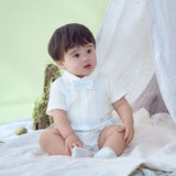 Dave&Bella Baby Boys Summer Blue White Plaid Breathable Cotton Rompers