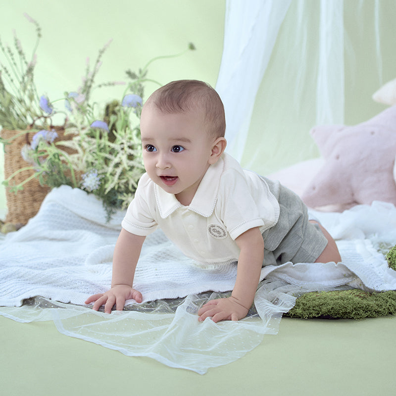 Dave&Bella Baby Boys Summer Beige Soft Cotton Indoor Rompers