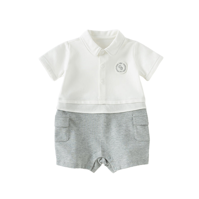 Dave&Bella Baby Boys Summer Beige Soft Cotton Indoor Rompers