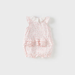 Dave&Bella Baby Girls Summer Sweet Pink Floral Print Cotton Lightweight Rompers