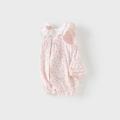 Dave&Bella Baby Girls Summer Sweet Pink Floral Print Cotton Lightweight Rompers