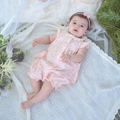 Dave&Bella Baby Girls Summer Sweet Pink Floral Print Cotton Lightweight Rompers