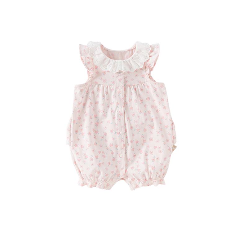 Dave&Bella Baby Girls Summer Sweet Pink Floral Print Cotton Lightweight Rompers
