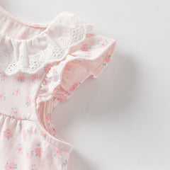 Dave&Bella Baby Girls Summer Sweet Pink Floral Print Cotton Lightweight Rompers